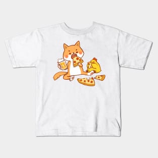 Shiba eating pizza with beer Kids T-Shirt